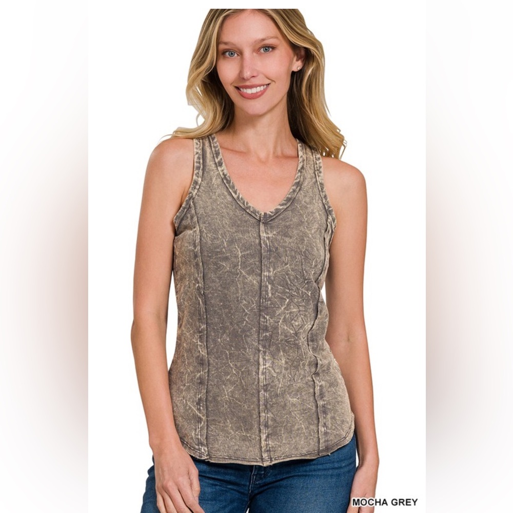 NWT! OCEAN BLUE Crinkle Washed F/terry Raw Edge Tank Top - Picture 3 of 3